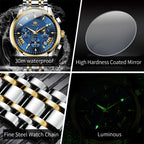 OLEVS 2892 Men's Watches Top Brand Multifunctional Chronograph Wristwatch Original Quartz Watch Man Waterproof Luminous Moon