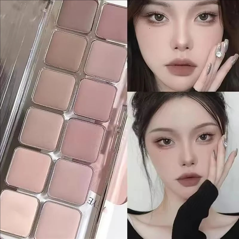 Eye Contour Makeup 12color Eyeshadow Palette Soft Matte Grey Pink Eyeshadow High Pigment Wine Red Brown Eye Shadow for Daily Use