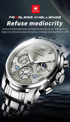 OLEVS Men's Watches Classic Multifunctional Flywheel Design Stainless steel Waterproof Moon Phase Men's Wristwatches 2024 Trend