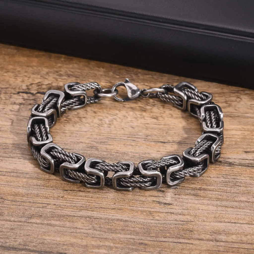 Chunky Byzantine Bracelets for Men Boys,8mm Stainless Steel Braided Link Wristband,Vintage Jewelry Gift for Him