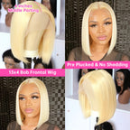 13x4 13x6 Bob Wigs 613 Honey Blonde Lace Frontal Wig Brazilian Blunt Cut Straight Transparent Lace Front Wig Platinum Blond Colored Human Hair Wig Pre Plucked Thick Short Bob Lace Front Human Hair Wig 180 210 Density Free Shi