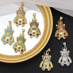 Juya 18K Real Gold Plated Decoration Animal Pendants Cz Bear Charms For DIY Women Kids Luxury Christmas Gift Jewelry Making
