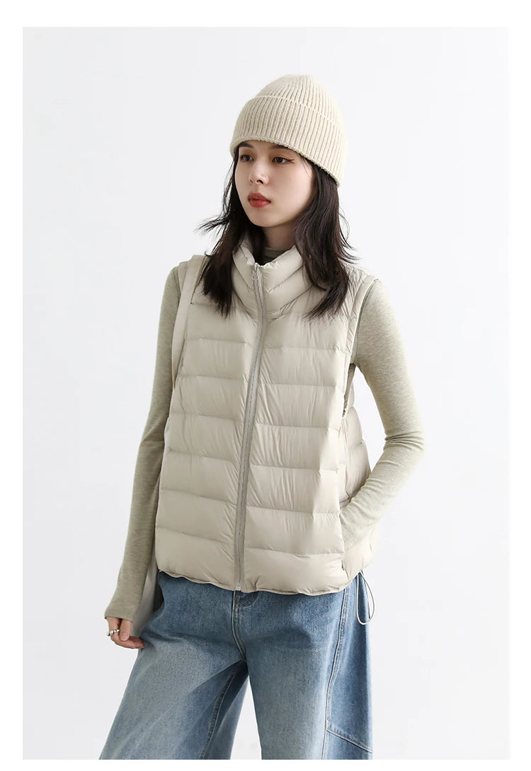 CHIC VEN New Women Down Coats Sleeveless Lightweight 90 White Duck Down Stand Up Collar Female Down Vest Autumn Winter 2026