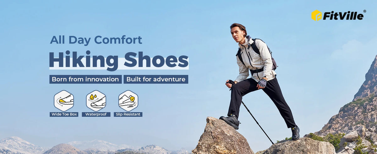 FitVille Extra Wide Hiking Shoes Waterproof Outdoor Non-slip Trail Climbing Shoes for Men Work Casual Sneakers Breathable