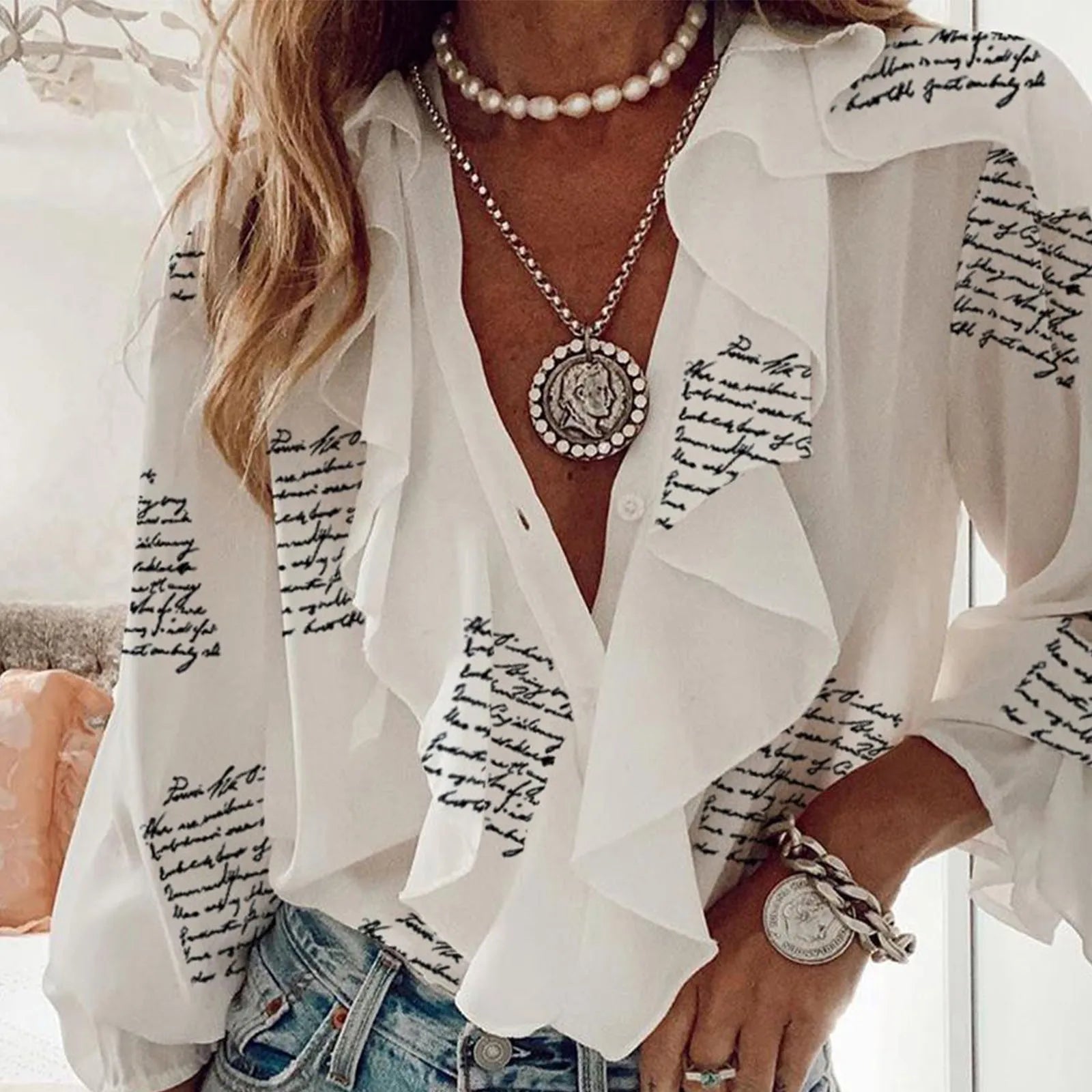 Summer Elegant Blouses For Women 2025 Womens Ruffle Shirt V Neck Loose Commuting Long Sleeve Blusas Mujer Elegantes Y Juveniles