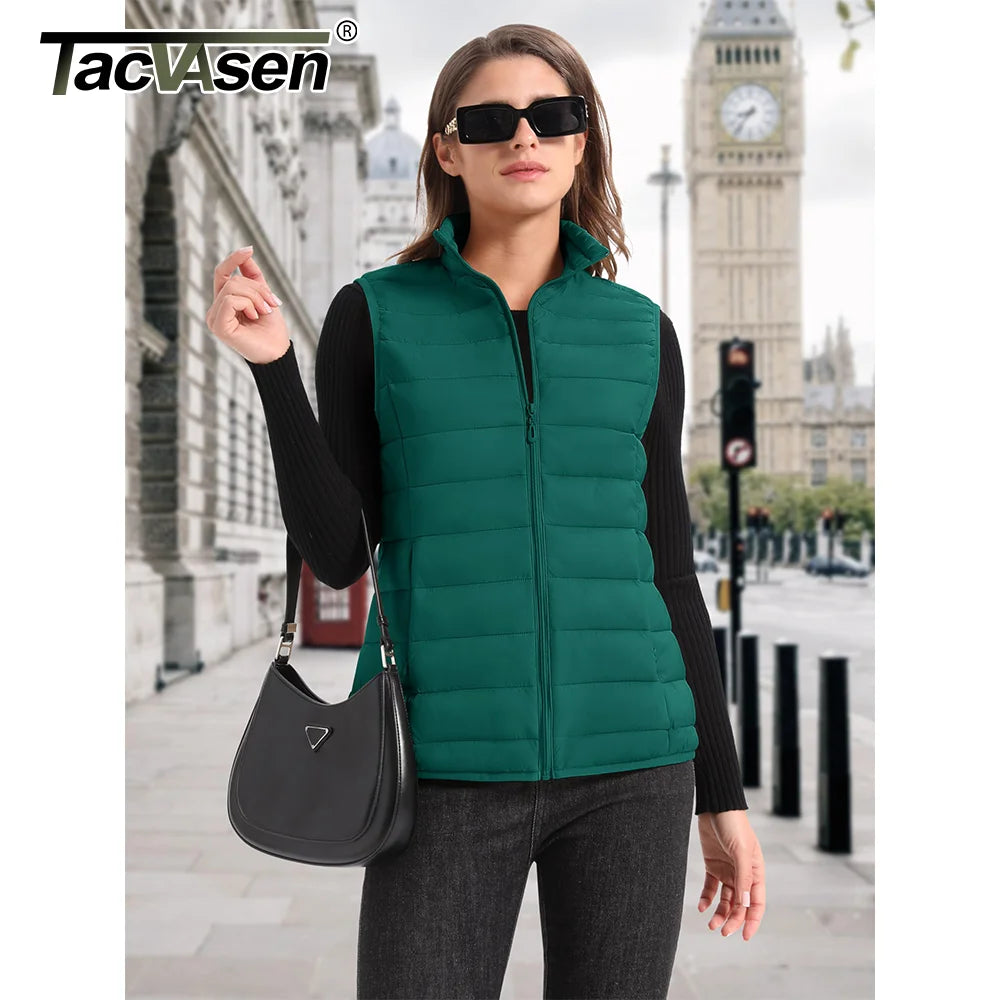 TACVASEN Puffer Padded Stand Collar Zip-up Vests Womens Warm Sleeveless Outdoor Waistcoats Quilted Lightweight Outwear Jackets