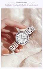 OLEVS 5608 Retro Style Quartz Watch for Women Elegant Steel Strap Auto Date Waterproof Luminous Luxury Ladies Wristwatch