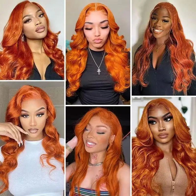 Ginger Orange Blonde  Color Loose Wave 13X4 Lace Frontal Synthetic Wig For Women Preplucked Bleach Knots Cosplay Daily Party