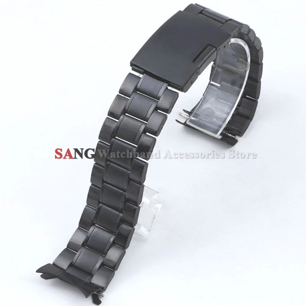 Curved End Watchband Men Women Metal Bracelets 20mm 22mm Stainless Steel Sport Strap Universal Replacement Wristband Accessories