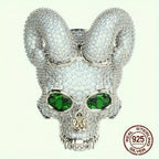 Vintage Gothic Skull Horn Ring Bezel Cluster 925 Sterling Silver Punk Rings for Men Luxury Jewelry Halloween Gift