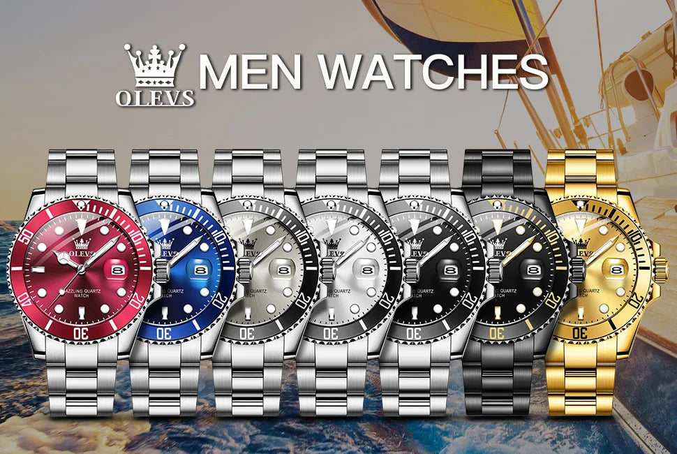 OLEVS 5885 Luxury Men Watch Diving Series Deep Waterproof Auto Date Stainless Steel NEW Red Dial Original Wristwatch