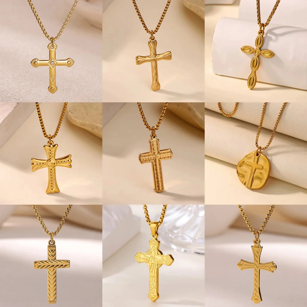Stainless Steel Cross Pendent Necklaces for Women Men Gold Color Religion Clavicle Chains Necklaces 2026 Trend Jewelry Wholesale
