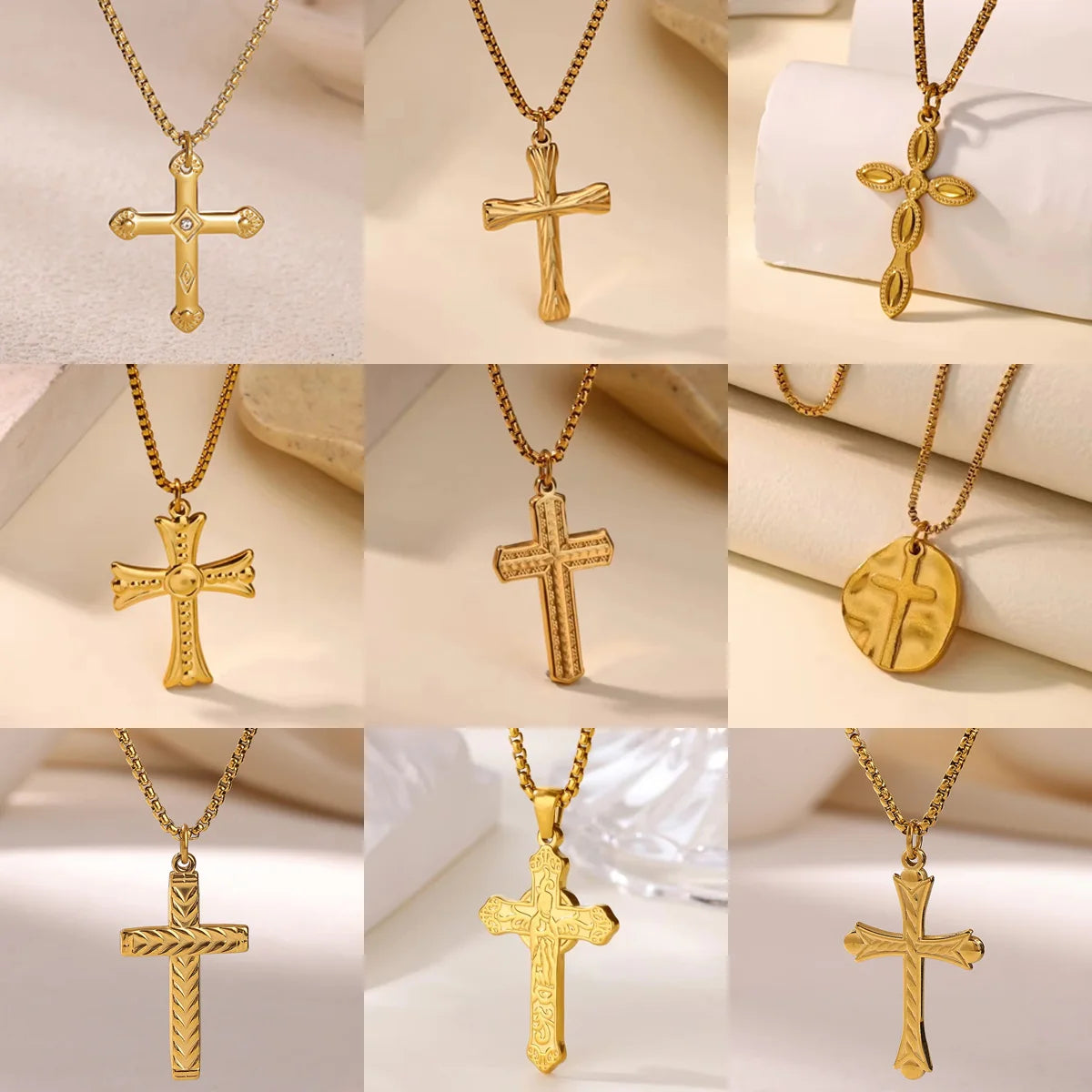 Stainless Steel Cross Pendent Necklaces for Women Men Gold Color Religion Clavicle Chains Necklaces 2026 Trend Jewelry Wholesale