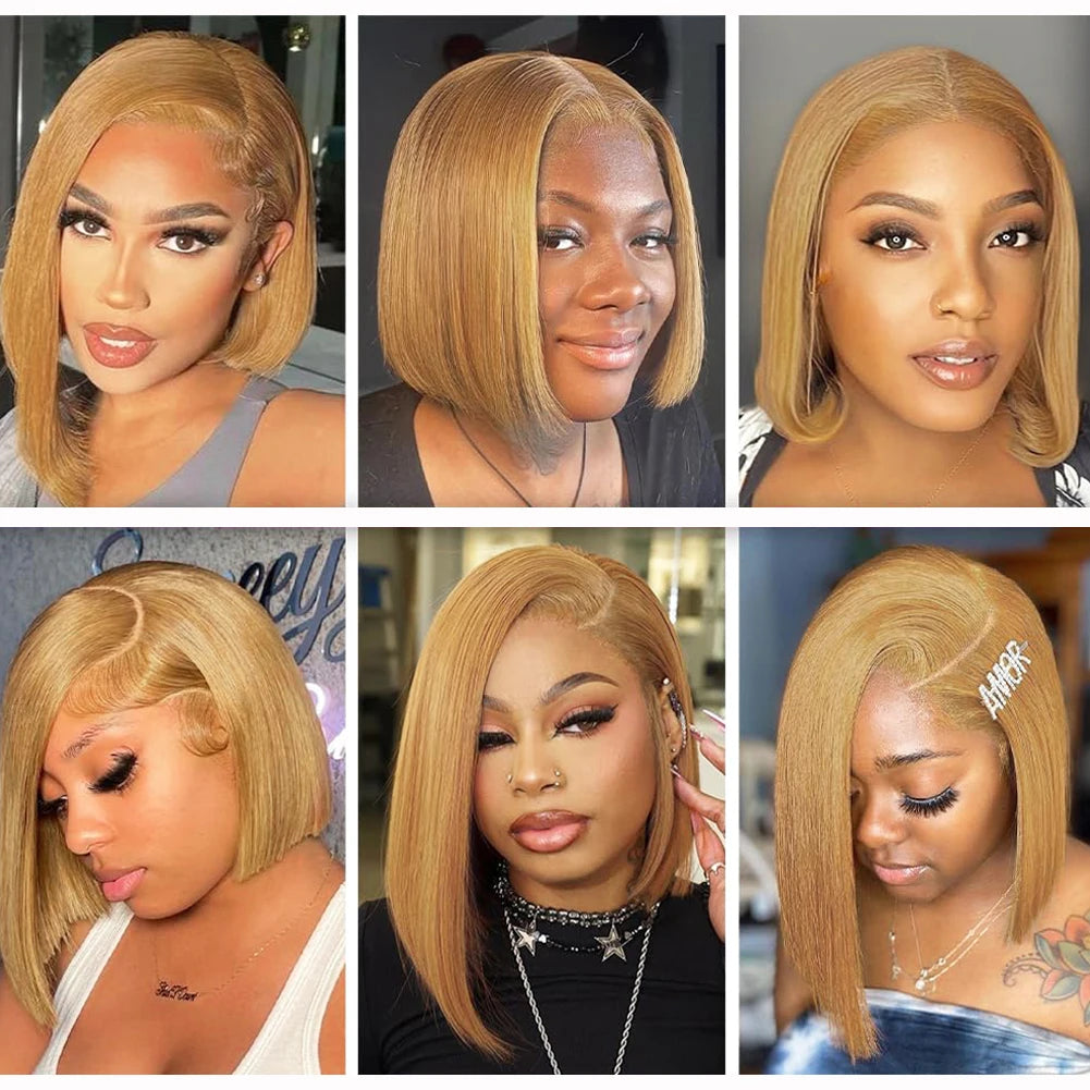 27# Blonde Short Bob Wig Human Hair 210% Straight 13x4 Lace Front Wig Human Hair Bob Wigs for Black Women Burgundy Brown Black