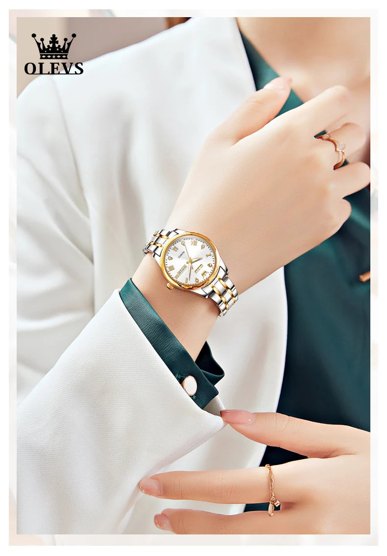 OLEVS 5563 Top Woman Watch Classic Business Diamond Scale Calendar Waterproof Ladies Wristwatch Original Quartz Watch for Women