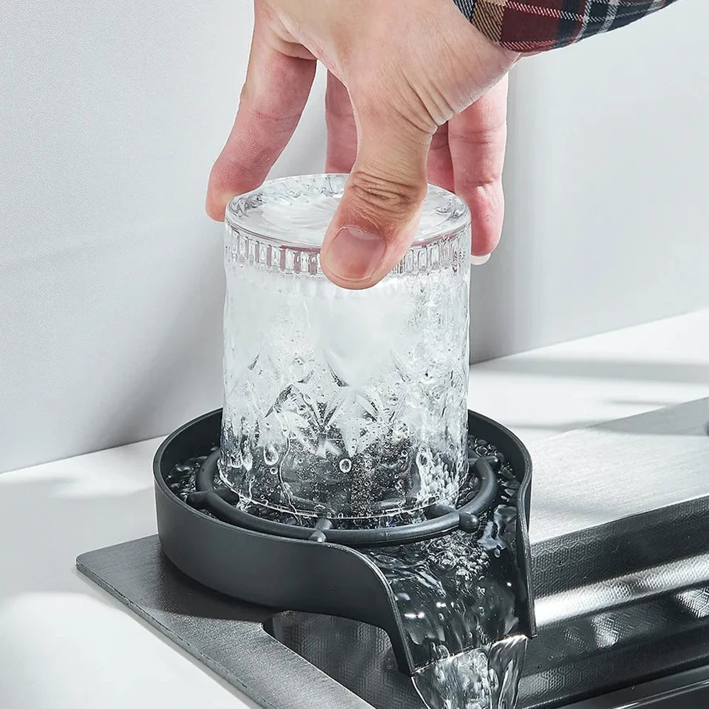 304 Stainless Steel Waterfall Kitchen Sink Large Single Slot Integrated Faucet Set Soap Dispenser/Pure Water/Cup Washer
