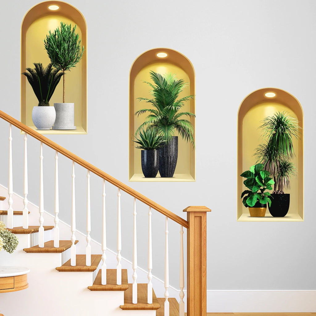 18 Styles Simulated Archway Niche Potted Plant Painting Wall Stickers Bedroom Living Room Hall Peel & Stick Art Mural Decals
