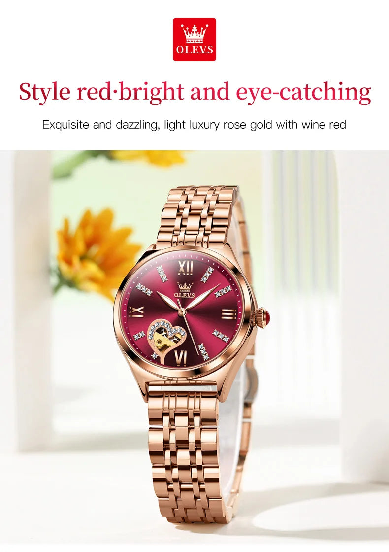 2026 New OLEVS Rose Gold Steel Women's Watches Luxury Brands Automatic Mechanical Watch For Women Fashion reloj para mujer