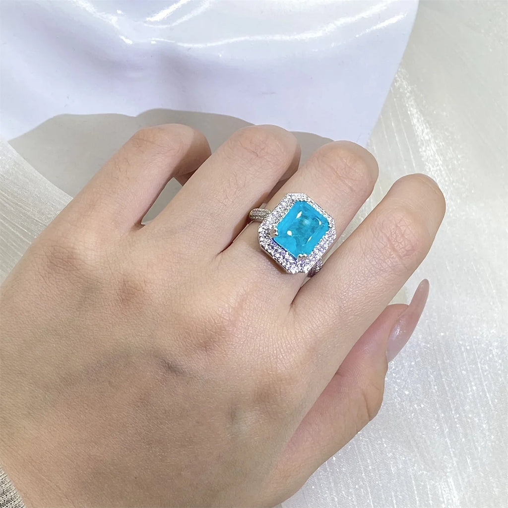 High Quality Pink/blue/Green Zircon Paraiba Ring for Women Party Jewelry Engagement Ring Anniversary Gift 925 Silver Jewelry