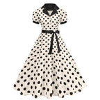 Polka Dot 50s 60s Vintage Dress Women Elegant Belted Robe Women Retro Rockabilly Prom Wedding Party Princess Dress