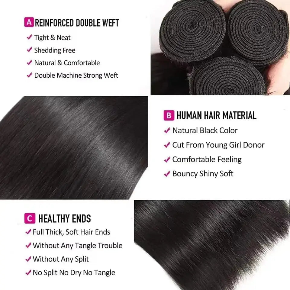 12A Straight Human Hair Bundles With 2x6/5x5 Lace Closure Unprocessed Brazilian Virgin Bundles 100% Raw Hair 3 Days Delivery
