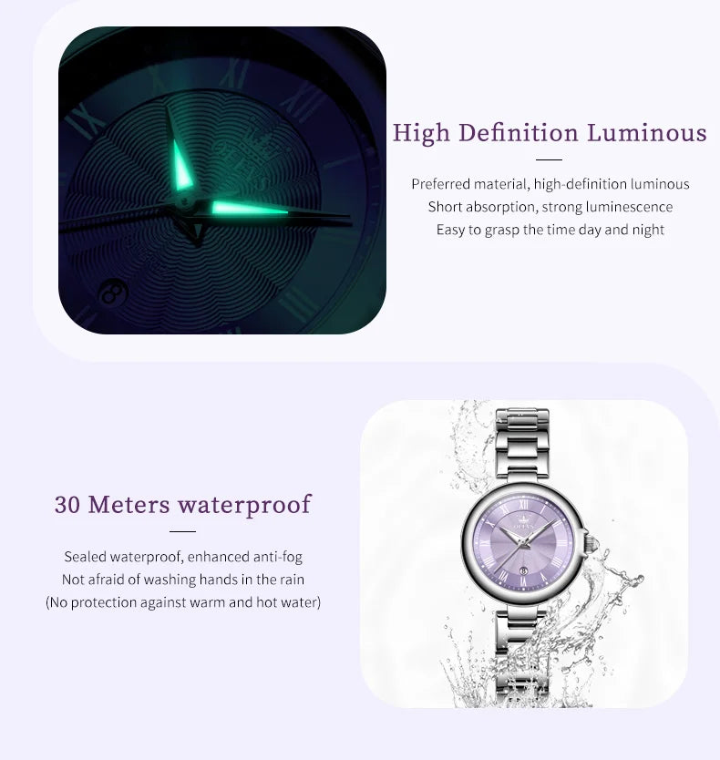 OLEVS Elegant Fashion Women's Watches Luxury Brand Quartz Watch for Ladies Waterproof Stainless Steel Luminous Date Wristwatch