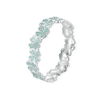 Bamoer 925 Sterling Silver Four-Leaf Clover Ring Mint Green Leaves Vine Ring Fine Jewelry Gift for Women Party