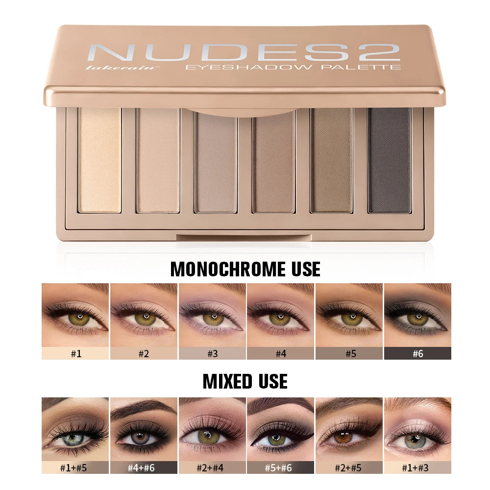 6 Colors Eyeshadow Palette Long-Lasting Rich Pigment Neutral Nude Tones Blendable Matte Shades Portable Daily Party Eye Makeup