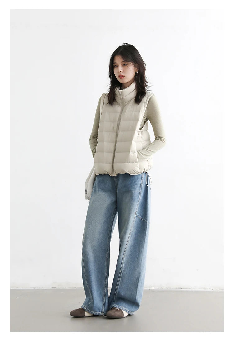 CHIC VEN New Women Down Coats Sleeveless Lightweight 90 White Duck Down Stand Up Collar Female Down Vest Autumn Winter 2026