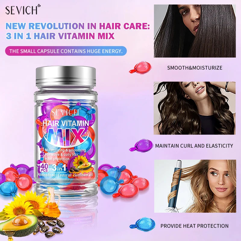 40pcs Mix Hair Vitamin Capsules Repairing Maltreated Frizzy Hair Silky Moisturizing Hair Oil Smoothing Nourishing Hair Care
