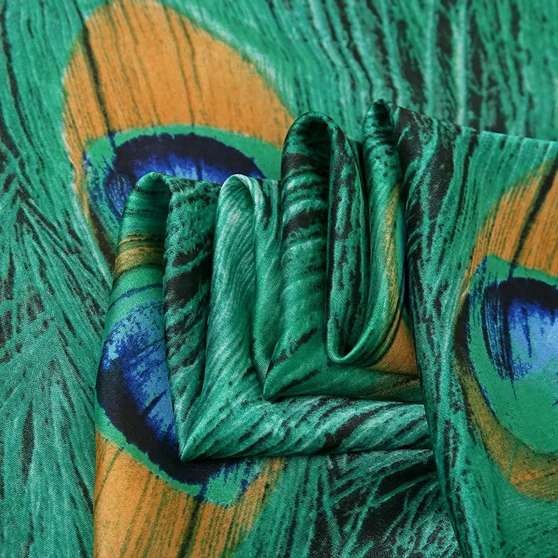 Green Peacock Feather Hijab Summer Beach Pareo Silk Scarf Women Luxury Bandana Soft Long Foulard Femme Designer Bufandas Mujer