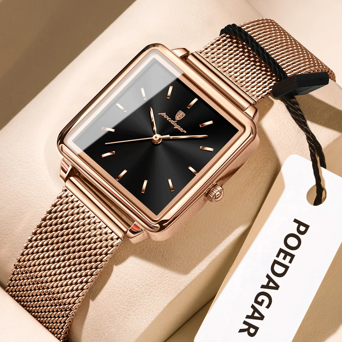 POEDAGAR Square Fashion Ladies Watch Waterproof Stainless Steel Mesh Watch For Woman Elegant Women's Quartz Watches Female Reloj