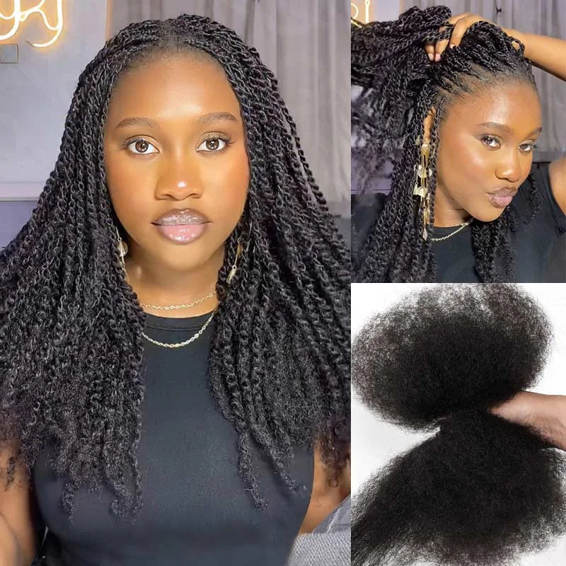 QVR Afro Kinky Bulk Hair No Attachment 50g Afro Curly Bulk 100% Human Hair Unprocessed Virgin Remy Braiding Hair for Dreadlocks