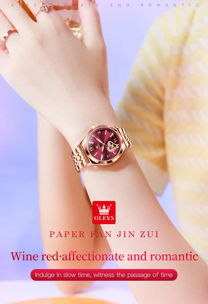 2026 New OLEVS Rose Gold Steel Women's Watches Luxury Brands Automatic Mechanical Watch For Women Fashion reloj para mujer
