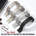 20mm22mm Arc Stainless Steel Watch Band 12/14/16mm 18mm 21mm 24mm Curved Universal Women Men Strap Silver Black Butterfly Buckle