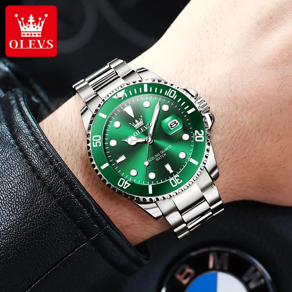 OLEVS 5885 Mens Watch Auto Date Stainless Steel Strap Diving Series Waterproof Men's Sports Watch