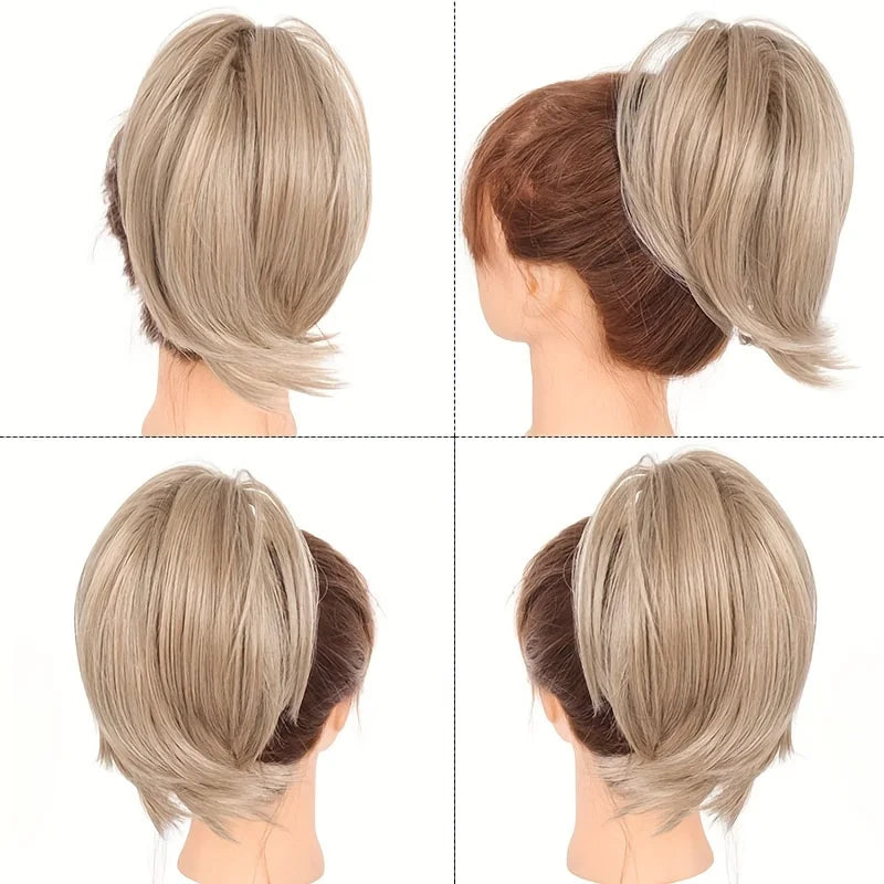 Women's Elegant Claw Messy Bun HairPiece Scrunchies Synthetic Straight Chignon Ponytail Clip-in Hair Extensions