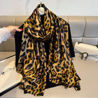 Spring Autumn Leopard Silk Scarf Women's Luxury Design Smooth Scarf Soft Shawl Beach Sun Protection 80x180cm Foulard Bandana