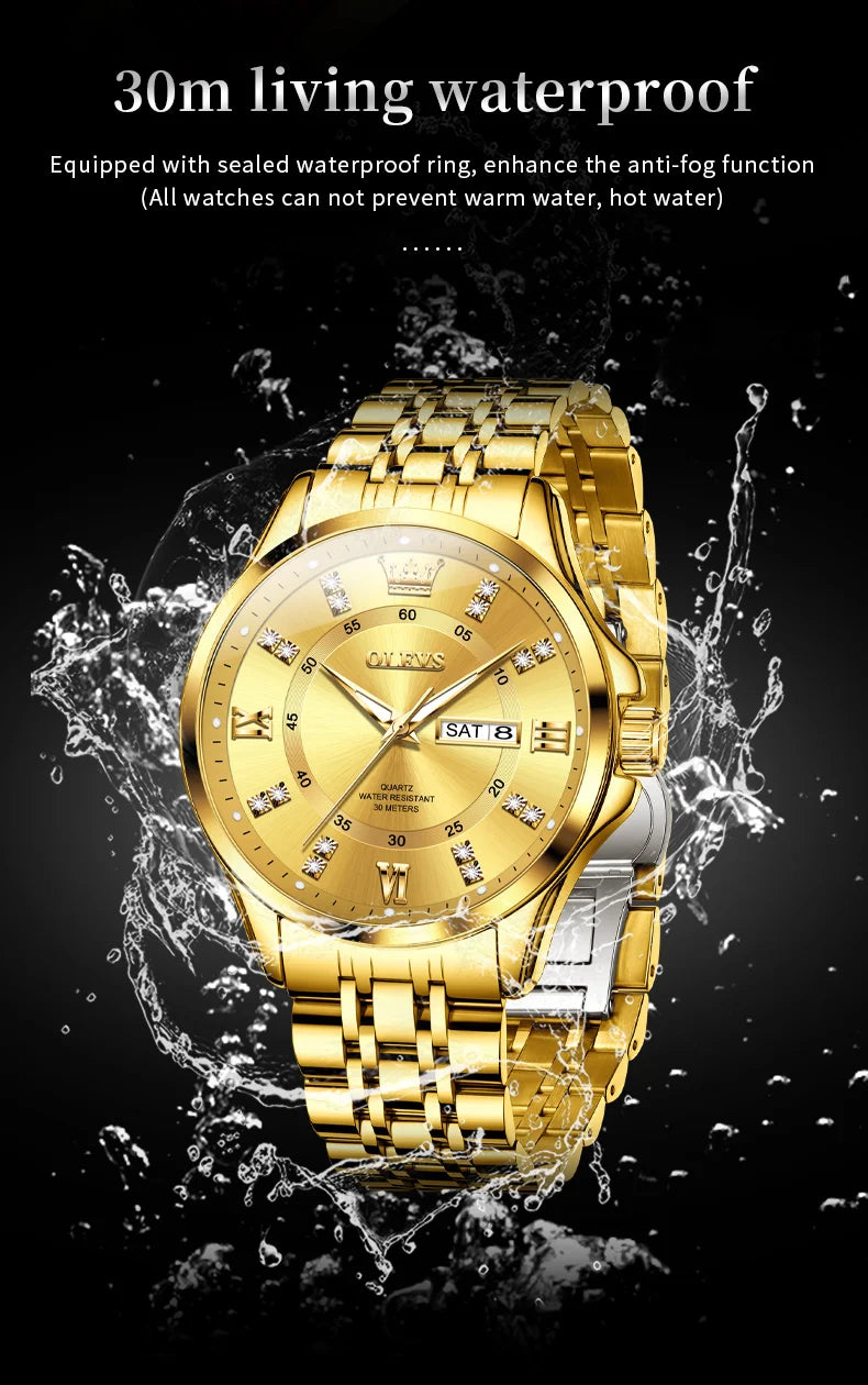 OLEVS Brand Watch Steel Band Stereo Dial Double Calendar Quartz Watch Waterproof Men's Watch 3620