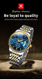 OLEVS luxury brand men's watches Chronograph waterproof date Gold luminous quartz watch for man Original wristwatch with the box