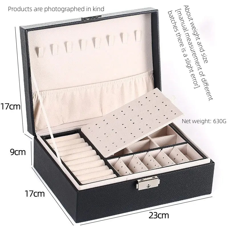 1pcs Double Layer Storage Box For Men And Women Large Capacity Leather Jewelry Box Hardware Latch Travel Portable Flip Lid Palm