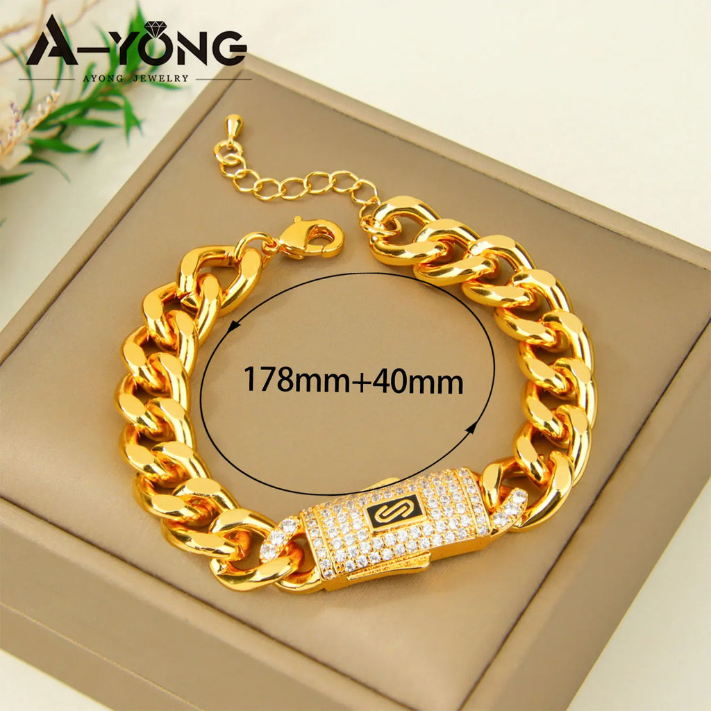 Monaco Zirconia Chunky Cuban Jewelry Set 24k Gold Plated Italian Hip Hop Necklace Bracelet Earrings Dubai Women Fashion Jewelrys