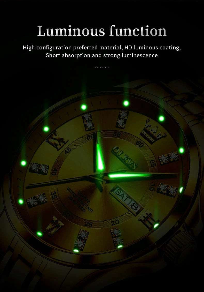 OLEVS Brand Watch Steel Band Stereo Dial Double Calendar Quartz Watch Waterproof Men's Watch 3620