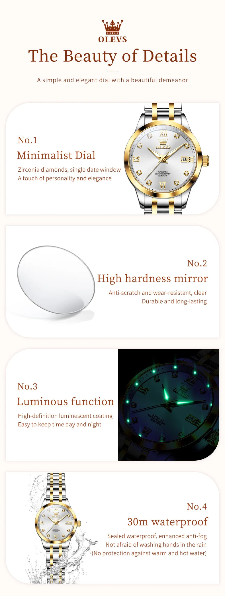 OLEVS 9946 Women Watch Auto Date Stainless steel Waterproof Luminous Automatic Mechanical Watch