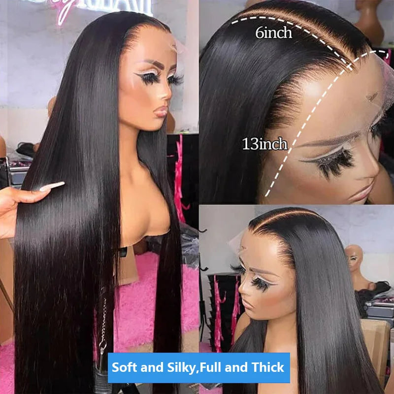 Vietnamese Straight Human Hair Wigs 13x4 Transparent Lace Frontal Wigs Remy Hair Preplucked 230% Density Glueless Wig For Women