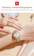 OLEVS 5593 Ladies Watches Original Luxury Quartz Wristwatch Stainless Steel Waterproof Luminous Day Date Watch Bracelet Set ﻿