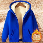 Thickened Lamb Velvet Hooded Cardigan Pure Color Oversize Sweatshirt Men Women Korean Style Winter Warm Casual Outerwear