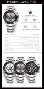 OLEVS 6654 Luxury Men's Automatic Mechanical Watch Original Stainless Steel Waterproof Moon Phase Chronograph Brand Men Watch