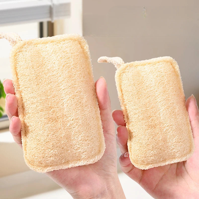 1/6pcs Natural Loofah Exfoliating Sponges - Gentle Body Scrubber for Shower & Bath, Bamboo Fiber Cleaning Pads