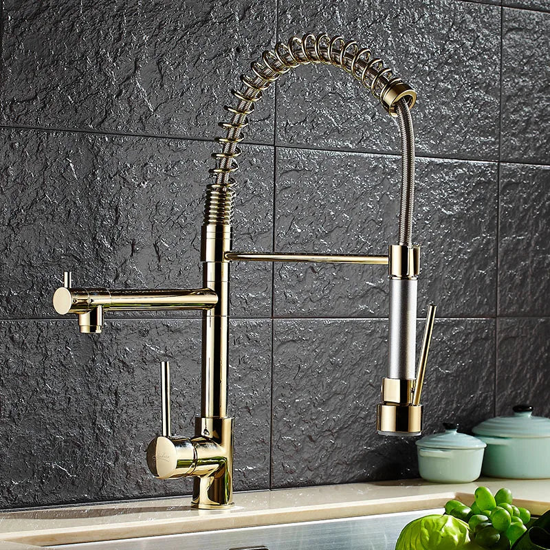 Pull Down Spring Kitchen Faucet, Hot Cold Stainless Steel Kitchen Sink Mixer Tap, Single Handle Hot Cold Spring Kitchen Faucets